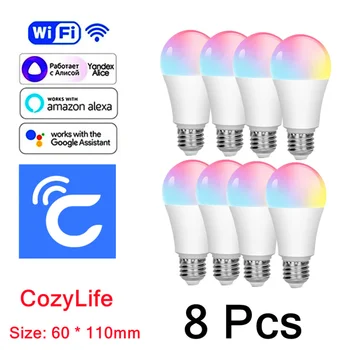 8 Adet E27 lamba ampulü 15W WiFi Akıllı Ampul CozyLife LED Akıllı Lamba Alexa Google Ev ile Çalışır Yandex Alice 85 - 265V RGBCW Kısılabilir 6