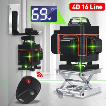 Lazer seviyesi 16/12 satır 4D yeşil ışık led ekran otomatik kendini tesviye 360° lazer seviyeleri yatay dikey çapraz uzaktan Kumanda 16