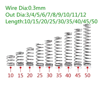 1000 adet Tel çapı 0.3 mm OD 3mm Paslanmaz Çelik Mikro Küçük Dönüş bobini Sıkıştırma yayı uzunluğu 5-50mm
