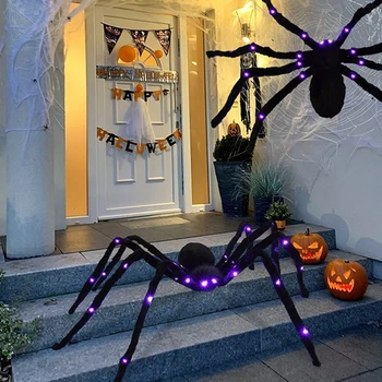 125cm Siyah Korkunç Dev Simülasyon Örümcek Büyük Mor led ışık Perili Sahne Kapalı Açık Cadılar Bayramı Örümcek Dekorasyon