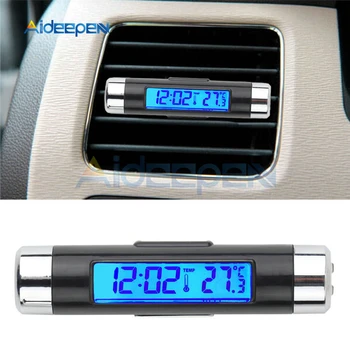 2 in 1 Araba oto termometre saat sıcaklık lcd ekran Ekran Clip-on Dijital mavi arka ışık otomotiv aksesuarları taşınabilir 10