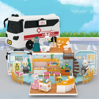 2022 Ambulans Doktor Orman Aile DİY Minyatür Mobilya Dollhouse Aksesuarları Sahneleri Hastane Otobüsü Modeli Kız doğum günü hediyesi