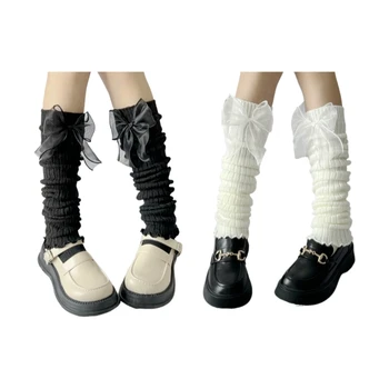 2023 Yeni Rahat Nervürlü Örme Bacak ısıtıcıları Kadın Harajuku Sevimli İlmek Ruffled Streç ayak koruyucu Streetwear bot paçaları