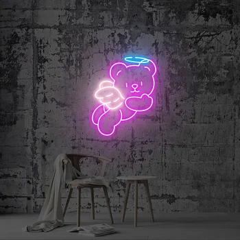 Anime ayı Neon burcu özel hayvan LED ışıkları karikatür ışıkları duvar sanat dekoru çocuklar bebek yatak odası gece lambası büyülü kız ışıkları