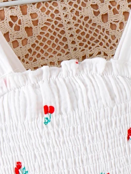Bangyeer Toddler Kız Elbise Fırfır Kolsuz Kiraz Baskı A-Line Elbiseler Önlüklü Salıncak Yaz Sundress (Beyaz 4 Yıl)