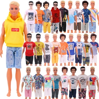 El yapımı Ken oyuncak bebek giysileri T-shirt + Şort Barbie Elbise Aksesuarları Moda Günlük Giyim Kızlar Oyuncaklar doğum günü hediyesi