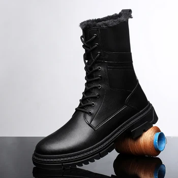 Erkek botları sıcak sonbahar ve kış artı kadife çizmeler moda eğlence yüksek top iş çizmeleri kaymaz rahat açık botlar