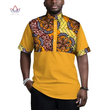 Erkekler Kısa Kollu Üst Tees Afrika Giysi Bazin Riche Afrika Tasarım Giyim Rahat Erkek Baskı Patchwork gömlekler WYN781
