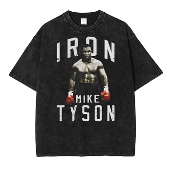 Erkekler Streetwear Yıkanmış T Shirt Harajuku Mike Tyson Portre T-Shirt 2023 Vintage Gevşek Hip Hop Tshirt Boy Tees pamuklu üst giyim