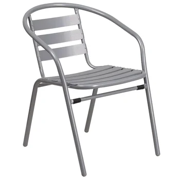 Flaş Mobilya Gümüş Metal Restoran Yığını Sandalye Alüminyum Çıtalar veranda mobilya veranda mobilya