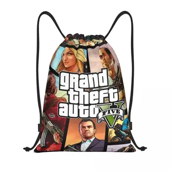 Grand Theft Auto büzgülü sırt çantası Çanta Erkek Kadın Hafif Karikatür video oyunu Spor Salonu Spor Sackpack Çuval Seyahat için