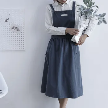 Iskandinav Kadın kadın eteği Tarzı Toplamak Bel Sevimli Elbise restoran menü şarj istasyonu Ev Mutfak Pişirme için Pamuk Önlük