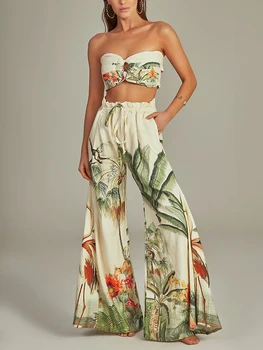 Işık Dreen manzara baskı kıdemli moda Ethereal sahil tatil plaj elbisesi mayo zarif Romantik Takım Elbise Kadın tasarım