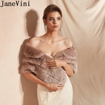 JaneVini Blouson Femme Kadınlar Akşam Coat Faux Kürk düğün elbisesi Pelerin Gelin Sarar Şal Bolero Hochzeit Parti Ceket Kış