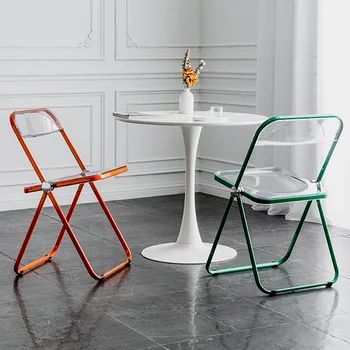 JOYLİVE Katlanır Yemek Sandalyesi Ev Minimalist Modern Giyim Mağazası Tabure Arkalığı Akrilik Şeffaf Fotoğraf Sandalyesi 2022