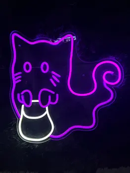Kedi hayalet Neon burcu, korkunç hayalet Led burcu,Kedi anne Neon burcu, Cadılar Bayramı Neon burcu, kedi hayalet Neon ışık, hayalet Neon ışık