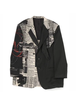 Keten Gazete baskı casual blazers Yohji Yamamoto homme erkek blazer erkek takım elbise Owens lüks tasarımcı erkek ceket üst
