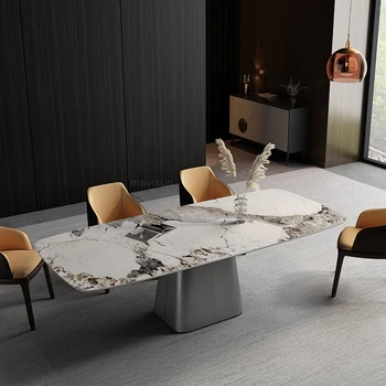 Kuzey Avrupa ışık lüks özel mermer masa yeni dikdörtgen basit Modern yemek masası çelik taban daire mobilya GXY