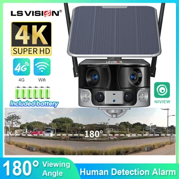 LS VISION 4K 180° Geniş Görüş Açısı 4G Güneş Güvenlik Kamera Açık WİFİ Çift Lens PIR İnsan Algılama güvenlik kamerası Su Geçirmez 