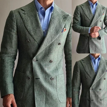 Lüks erkek Takım Elbise Ceket Doruğa Yaka Smokin Kruvaze Damat Giyim Düğün Akşam Parti Balo Sadece Blazer Özelleştirmek