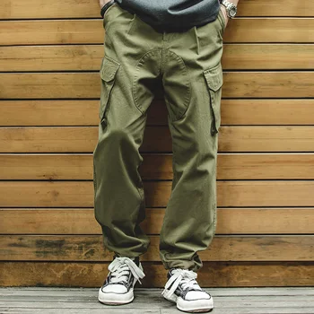 Maden Vintage Taktik Askeri Konik Pantolon Erkekler için %100 % Pamuk Geniş Kargo Pantolon Casual Baggy Büyük Cepler Pantolon Streetwear