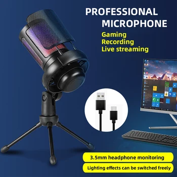 Mikrofon Para PC Gamer Kayıt Mikrofon Profesyonel Condessador Stüdyo DSP Dinamik USB Mikrofon Kablolu Oyun Mikrofon