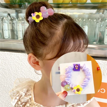 Moda Şeker renkli Ayı Çiçek Boncuk Saç Scrunchies Saç Halat Elastik Saç Bantları Kızlar Prenses Kadın saç aksesuarları