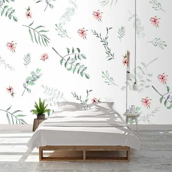 Modern Duvar Kağıdı Duvarlar için Taze Bitkiler Yapraklar Çiçekler Boyama Duvar Yatak Odası Oturma Odası Dekor dokunmamış Fresk 3D Özel Boyut