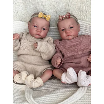 NPK 19 inç İkizler Zaten Boyalı Bitmiş Yeniden Doğmuş Bebek Bebek Levi Uyanık Yenidoğan Bebek Bebek 3D Cilt Görünür Damarlar Çocuk Hediye için