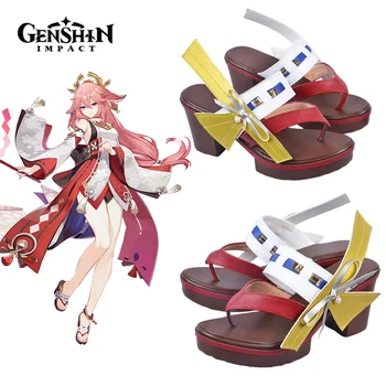 Oyun Genshin Darbe Yae Miko Guuji Yae Cosplay Sandalet Anime Yüksek Topuk Kadın Platformu Moda Rahat Sevimli Çünkü moda ayakkabılar