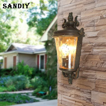 SANDIY Retro dış duvar ışık su geçirmez dış duvar aplik demir bahçe fenerler Vintage konut aydınlatma sokak lambası