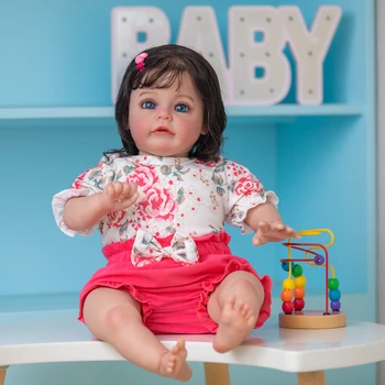 SANDİE 24 inç Boyalı Bebek Reborn Yürümeye Başlayan Kız Dava-Dava 3D Cilt Görünür Damarlar El Köklü Saç Sanat Bebek Çocuklar İçin Hediyeler