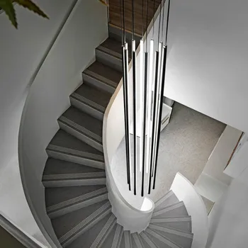 Siyah Merdiven Avize Modern Tasarım Dubleks Bina Salonu Koridor Merdiven Aydınlatma İskandinav Yeni Kişilik Uzun LED Avize