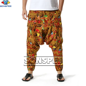 SONSPEE 2022 Yeni erkek Halk CultureHarem Yoga Gevşek pantolon Askı spor pantolonlar Streetwear Dans Hip Hop Sweatpants Giyim