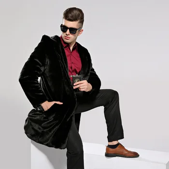 Sıcak Kış Faux Kürk Ceket erkek Vizon Uzun Ceket Avrupa Amerikan Moda ve Sıcaklık Fabrika Toptan Fiyat