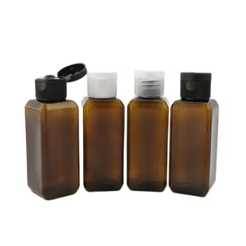Yeni 100X50 ML Amber Plastik şampuan şişesi Kapaklı, 50CC Küçük Kare Cilt Bakım Kabı