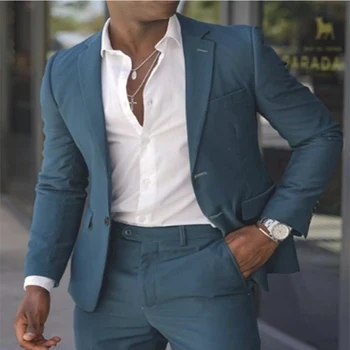 Yeni Varış Erkek Takım Elbise Kostüm Homme Slim Fit Damat Düğün Smokin Iş Bir Düğme Blazers terno masculino (Ceket + Pantolon)