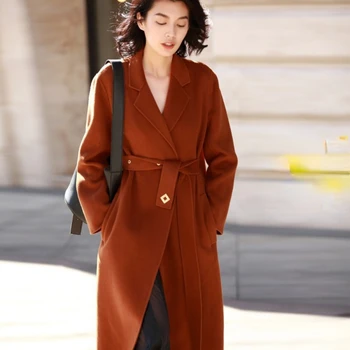 Yüksek kaliteli yün ceket klasik atmosfer moda basit H şeklinde yün el dikişli çift taraflı yün ceket yün ceket kadın